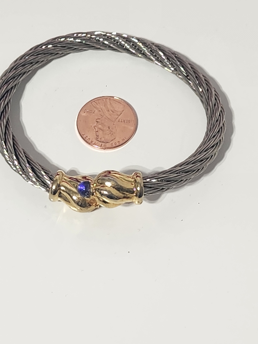 Twisted Cable Cuff Bracelet with Gold Accents and Purple Beads - Picture 2 of 2